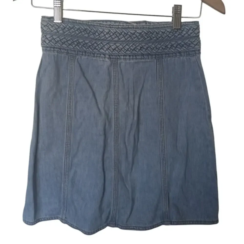 Free People Denim Mini Skirt High Waist Button Front Light Wash Womens Size 0